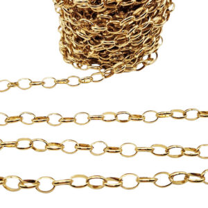Catena in Acciaio Modello Rolò Oro Ovale 7x10mm
