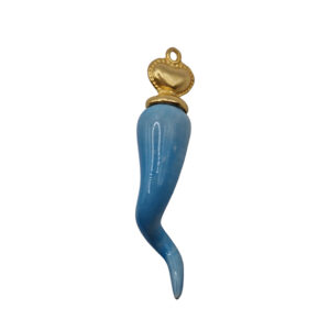 Ceramica Napoletana Ciondolo Cornetto Azzurro Con Cuore in Zama 11x50mm circa (CMN001-AZ)