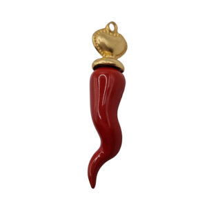 Ceramica Napoletana Ciondolo Cornetto Rosso Con Cuore in Zama 11x50mm circa (CMN001-RS)