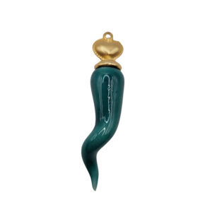 Ceramica Napoletana Ciondolo Cornetto Verde Con Cuore in Zama 11x55mm circa (CMN001-VD)