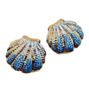 Ceramica di Caltagirone Conchiglia Azzurra Foglia Oro 25mm circa (118-AZ)