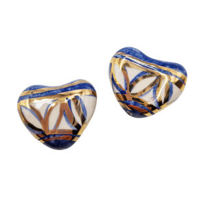 Ceramica di Caltagirone Cuore Sfondo Azzurro foglia d'Oro 3D 23x25mm circa (090)