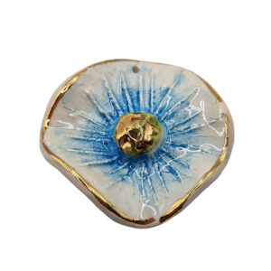Ceramica di Caltagirone Fiore Azzurro Foglia Oro 50mm circa (112-AZ)