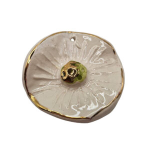 Ceramica di Caltagirone Fiore Bianco Foglia Oro 50mm circa (111-BN)