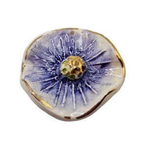 Ceramica di Caltagirone Fiore Blu Foglia Oro 50mm circa (113-BL)