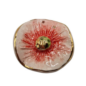 Ceramica di Caltagirone Fiore Rosso Foglia Oro 50mm circa (114-RS)