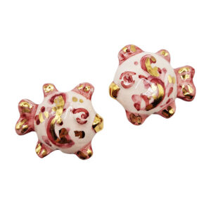 Ceramica di Caltagirone Pesce Palla Sfondo Rosa Foglia d'oro 35x38mm (CT21PS-085)