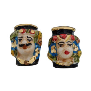 Ceramica di Caltagirone Teste di Mori su Sfondo Nero Foglia D’Oro 28x30mm (113)