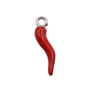 Ciondoli in Acciaio Cornetto su base Silver Smaltato Rosso 5x24mm