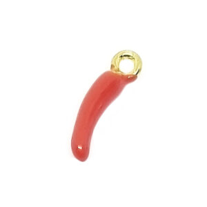 Ciondoli in Ottone Cornetto su base Oro Smaltato Corallo 4x19mm