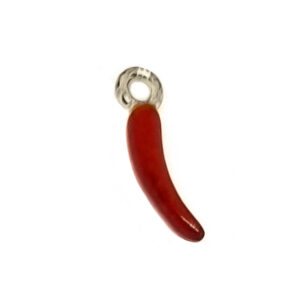 Ciondoli in Ottone Cornetto su base Silver Smaltato Rosso 4x19mm