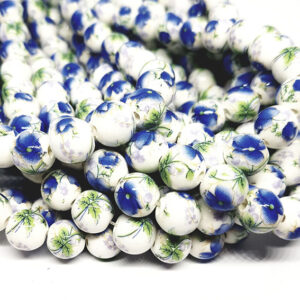 Pietre in Ceramica Decorata Tema Floreale Blu 10mm (PTRCR027-BL)