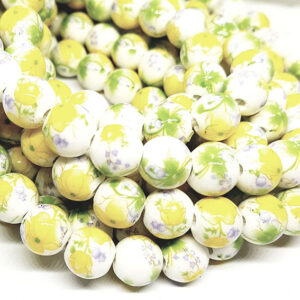 Pietre in Ceramica Decorata Tema Floreale Giallo 10mm (PTRCR027-GL)