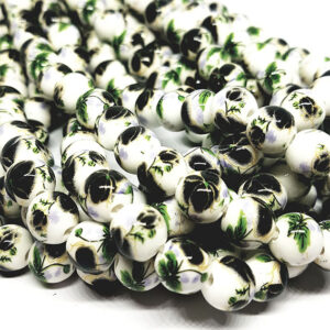 Pietre in Ceramica Decorata Tema Floreale Nero 10mm (PTRCR027-NR)