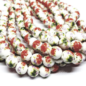 Pietre in Ceramica Decorata Tema Floreale Rosso 10mm (PTRCR027-RS)