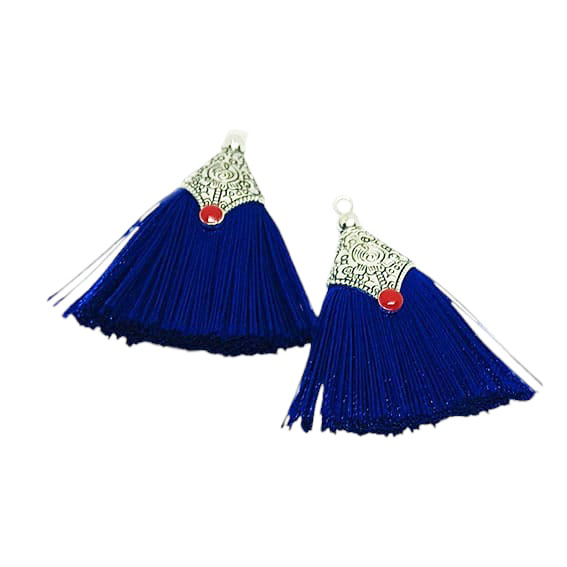 Tassel in Seta Blu con Finali in Ottone Argento Lavorato 35mm (NPSET003-BL)