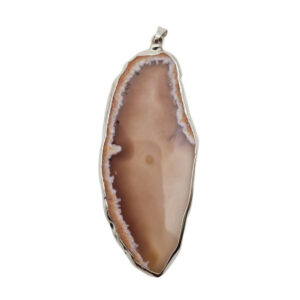 Ciondoli Fette di Agata con Bordo in Ottone su base Argento Colore Sabbia 40x88mm (055)
