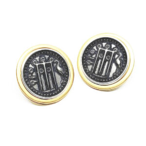 Orecchini in Zama Mito Antica Moneta Magna Grecia Silver con Bordo Oro 23mm