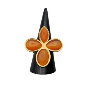Anello in Acciaio Regolabile su Base Oro con Pietre Occhi di Gatto Arancio (ANAC344-A)