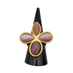 Anello in Acciaio Regolabile su Base Oro con Pietre Occhi di Gatto Glicine(ANAC344-G)