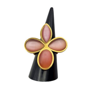 Anello in Acciaio Regolabile su Base Oro con Pietre Occhi di Gatto Rosa (ANAC344-R)