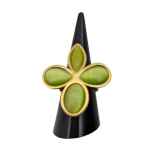 Anello in Acciaio Regolabile su Base Oro con Pietre Occhi di Gatto Verde (ANAC344-V)