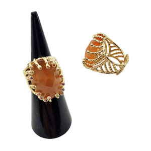 Anello in Ottone Regolabile su Base Oro con Pietra Occhi di Gatto Ambra (ANOT354-AM)