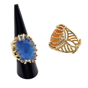 Anello in Ottone Regolabile su Base Oro con Pietra Occhi di Gatto Blu (ANOT354-BL)