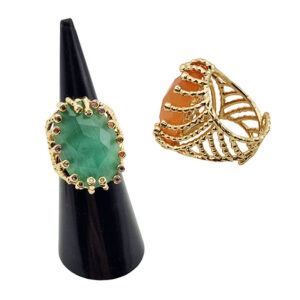 Anello in Ottone Regolabile su Base Oro con Pietra Occhi di Gatto Giada (ANOT354-GD)
