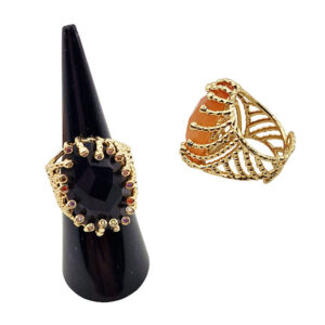 Anello in Ottone Regolabile su Base Oro con Pietra Occhi di Gatto Nero (ANOT354-NR)