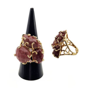 Anello in Ottone Regolabile su Base Oro con Pietre Rubino Rosso con Zirconi (ANOT353)