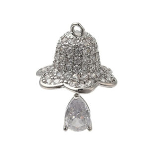 Ciondoli in Ottone Campanelle Base Argento Con Goccia e Pavè di Zirconi 21x16x15mm