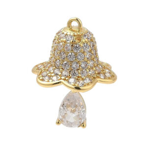 Ciondoli in Ottone Campanelle Base Oro Con Goccia e Pavè di Zirconi 21x16x15mm
