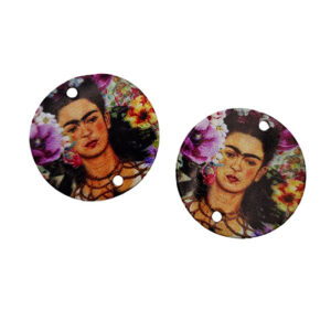 Componenti in Madreperla Raffigurante Frida 30mm con Doppio Foro