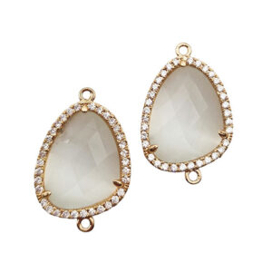 Distanziatori in Ottone con Pietre Occhi di Gatto e Zirconi Bianco 15x18mm