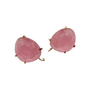Perni in Ottone con Pietre Occhi di Gatto Sfaccettate 14x16mm Rosa (PROT055-RO)