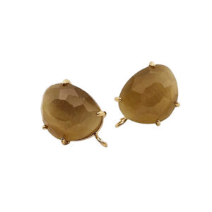 Perni in Ottone con Pietre Occhi di Gatto Sfaccettate 14x16mm Sabbia (PROT055-SB)