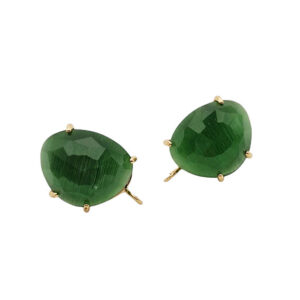 Perni in Ottone con Pietre Occhi di Gatto Sfaccettate 14x16mm Smeraldo (PROT055-SM)