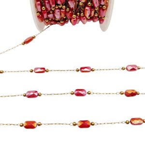 Catena Gioiello tipo Rosario in Acciaio su base Oro con Pietre in Vetro Rosso 4x7mm (CTACRS076)