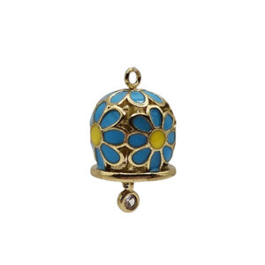 Ciondoli in Ottone Campanelle Capri Cromata su base Oro e Zircone Azzurro 15mm