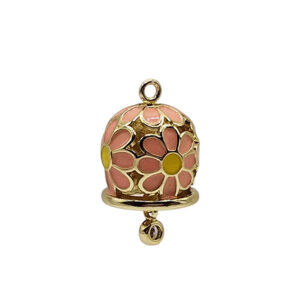Ciondoli in Ottone Campanelle Capri Cromata su base Oro e Zircone Rosa 15mm