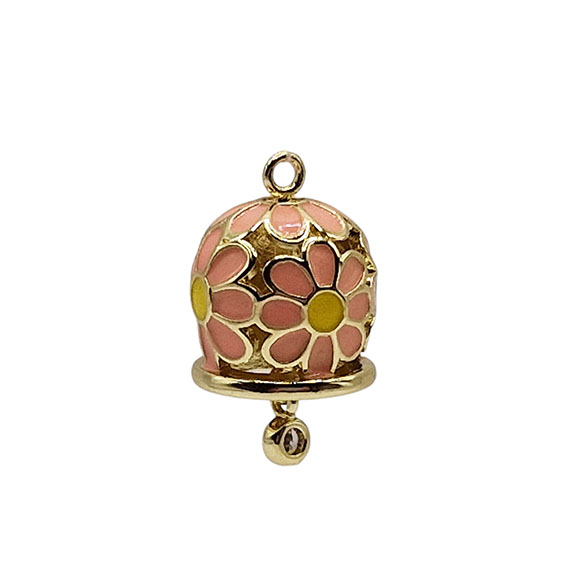 Ciondoli in Ottone Campanelle Capri Cromata su base Oro e Zircone Rosa 15mm