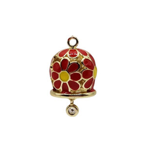 Ciondoli in Ottone Campanelle Capri Cromata su base Oro e Zircone Rosso 15mm