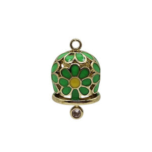 Ciondoli in Ottone Campanelle Capri Cromata su base Oro e Zircone Verde 15mm