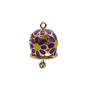 Ciondoli in Ottone Campanelle Capri Cromata su base Oro e Zircone Viola 15mm
