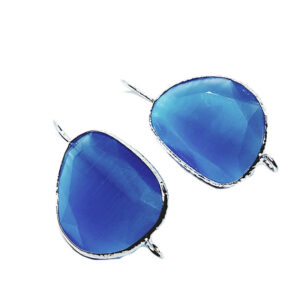 Monachelle in Ottone con Pietre Occhi di Gatto Azzurro 21x26mm