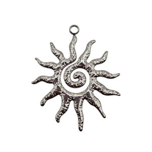 Ciondoli in Acciaio a forma di Sole con una spirale al centro su base Silver 33mm (CNAC085-S)