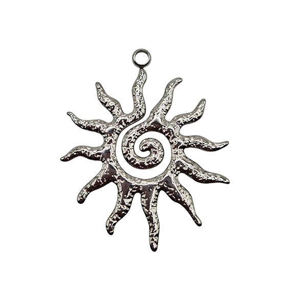 Ciondoli in Acciaio a forma di Sole con una spirale al centro su base Silver 33mm (CNAC085-S)