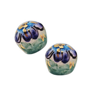 Ceramica di Caltagirone Campanelle Foglia D'Oro con Fiore Azzurro 20x25mm (CTCN-106)