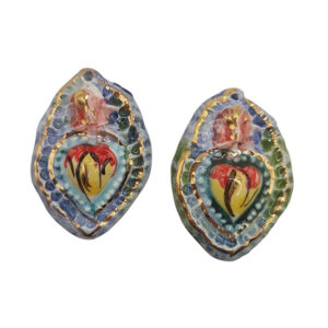 Ceramica di Caltagirone Ciondolo Cuore Sacro D'Oro 30x42mm (CTFR-093)